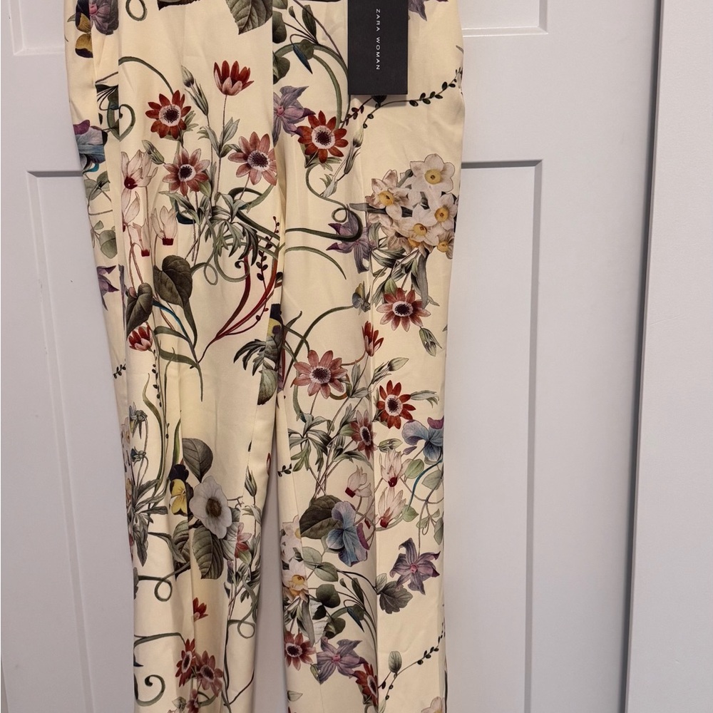 Zara Floral Print Pants - Cream and Multicolor